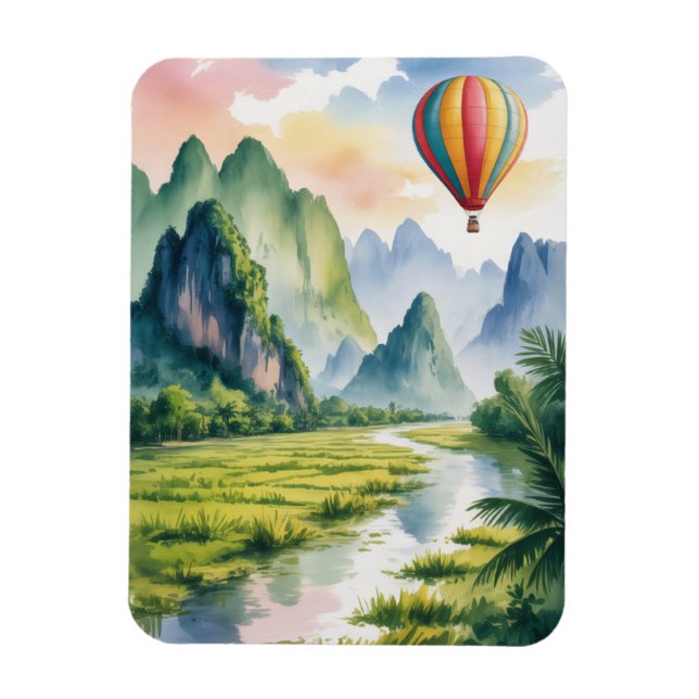 Ímã Vang Vieng Laos Balão de ar quente aquarela (Vertical)