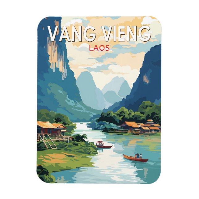 Ímã Vang Vieng Laos Viagem Art Vintage (Vertical)