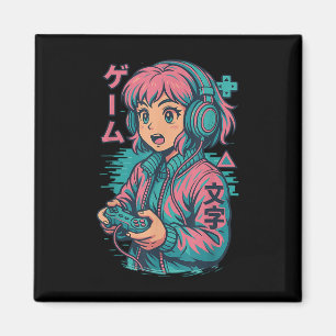 Imã Vaporwave Gamer Girl Japonês Art Anime Manga Grap