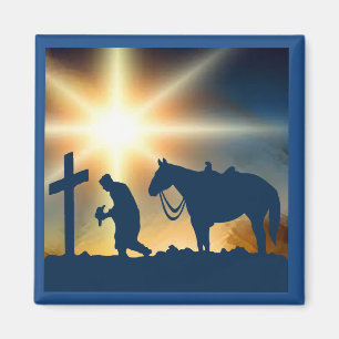 Imã Vaqueiro Praying com o cavalo na cruz