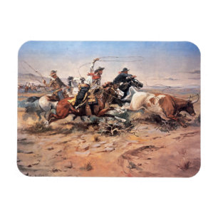 Ímã Vaqueiros que roping um boi, 1897 (óleo em canvas