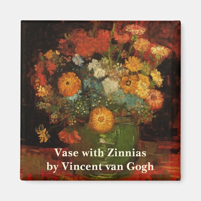 Imã Vase "Ainda viva" com Zinnias por Vincent van Gogh (Frente)