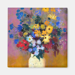 Imã Vaso Branco com Flores Odilon Redon