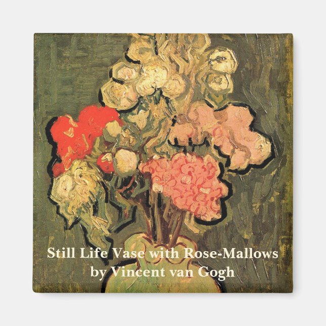 Imã Vaso com Malvas Rosadas por Vincent van Gogh (Frente)