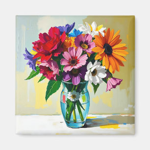Imã Vaso de Flores Coloridas no Estilo Impasto