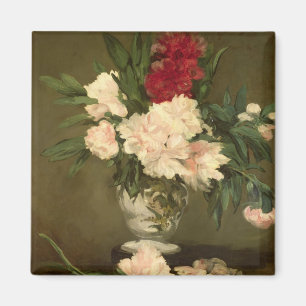 Imã Vaso de Manet das peônias em um suporte pequeno