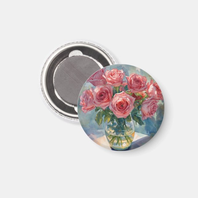 Imã Vaso de Rosas Rosas (Front/Back)