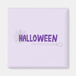 Imã Vassoura de Halloween Mística e Detalhe de Teia De