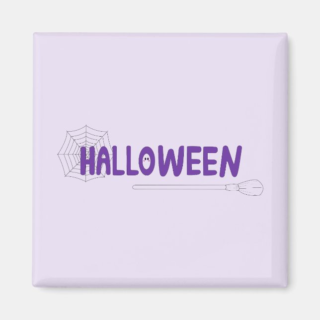 Imã Vassoura de Halloween Mística e Detalhe de Teia De (Frente)