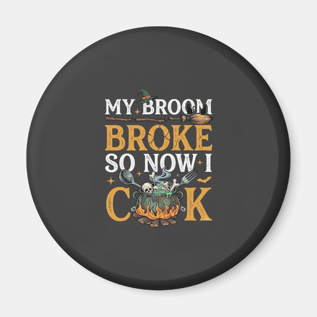 Imã Vassoura Quebrou Cauldron de Halloween Caveiras Ga (Frente)