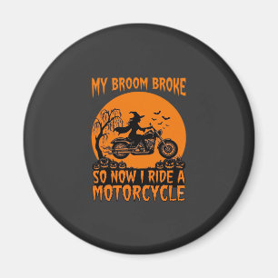 Imã Vassoura Quebrou Halloween Bruxa Motocicleta Morce