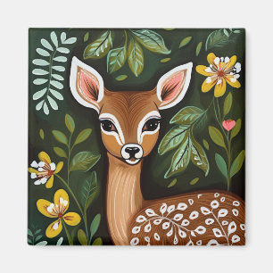 Imã Veado bonito com Folhas e Flores