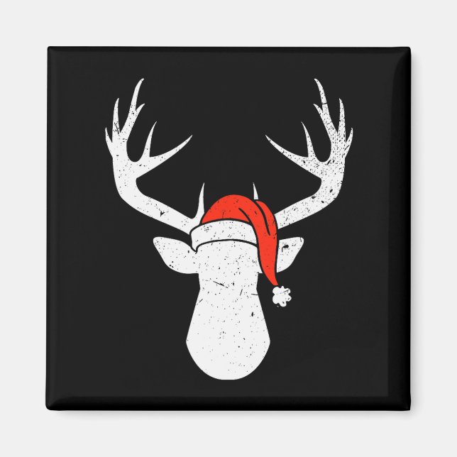 Imã Veado Com Chapéu de Papai Noel Presente de Caça de (Frente)