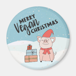 Imã Vegan Christmas com leitão de desenho animado e p