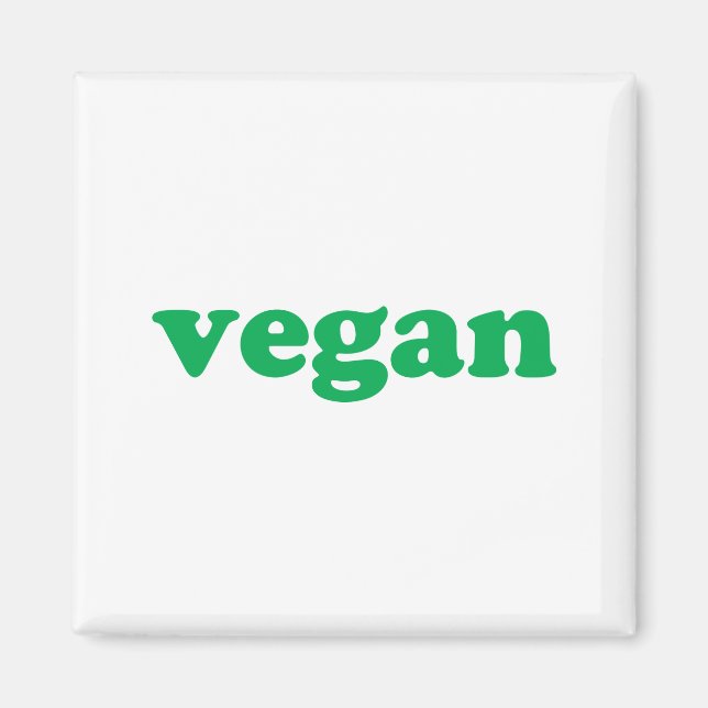 Imã "Vegan", letras verdes, fundo branco (Frente)