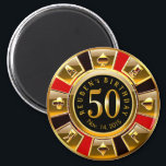 Imã Vegas Casino Chip 50º Aniversário | ouro negro ver<br><div class="desc">Um legal vermelho,  ouro e preto...  Casino de Aniversário de Las Vegas...  Use o botão PERSONALIZAR TI para adicionar seu próprio texto.</div>