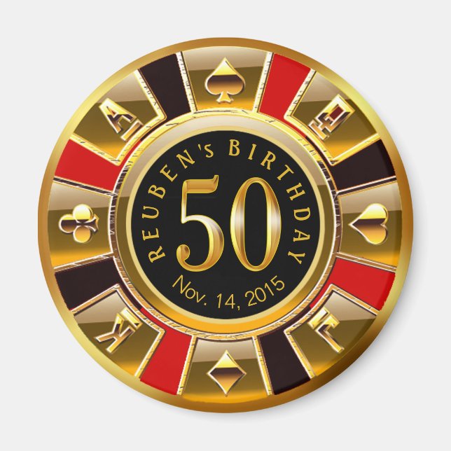 Imã Vegas Casino Chip 50º Aniversário | ouro negro ver (Frente)