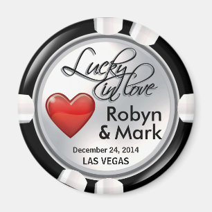 Imã Vegas Lucky in Love Casino Chip White red