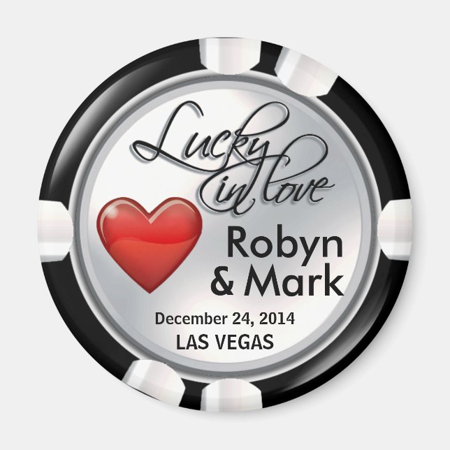 Imã Vegas Lucky in Love Casino Chip White red (Frente)