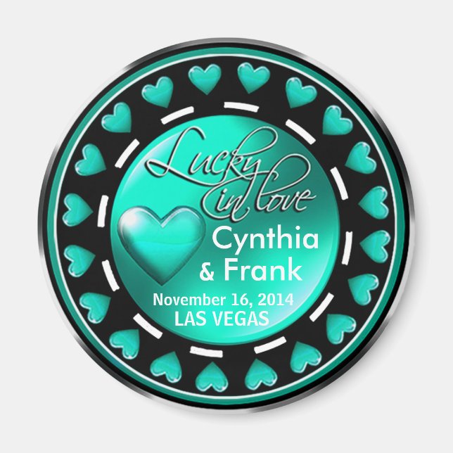 Imã Vegas Lucky in Love Heart Casino Chip aqua (Frente)