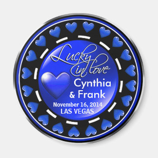 Imã Vegas Lucky in Love Heart Casino Chip cobalt