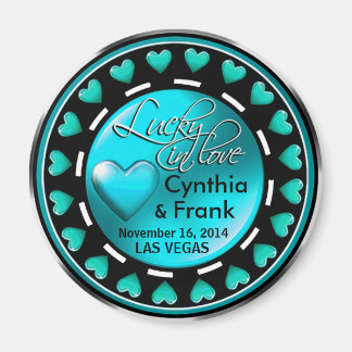 Imã Vegas Lucky in Love Hearts Casino Chip Teal