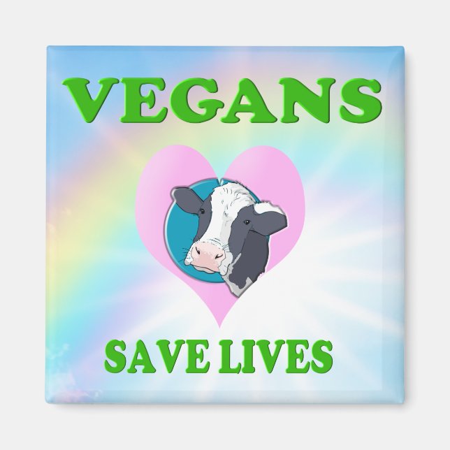 Imã Vegetariano Engraçado / Veganos Salvem Vidas (Frente)