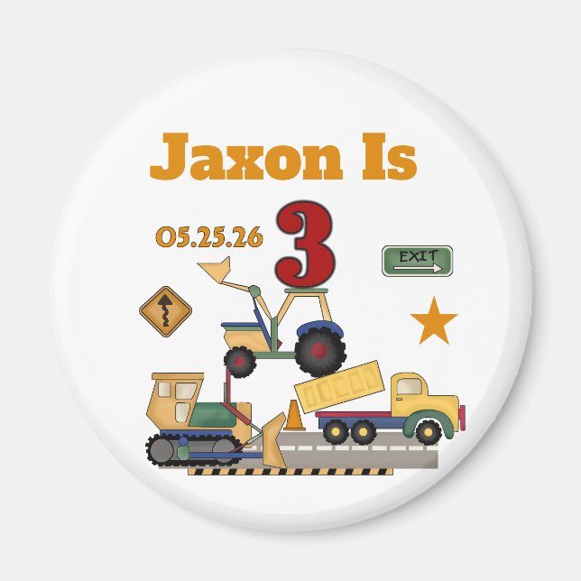 Imã Veículos de Construção Personalizados 3º Aniversár (Frente)