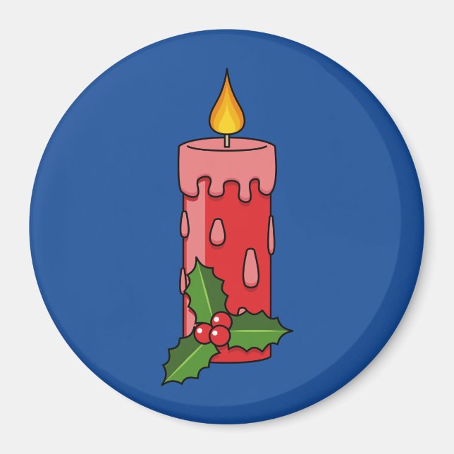 Imã Vela do Pilar Vermelho Natal com Holly (Frente)
