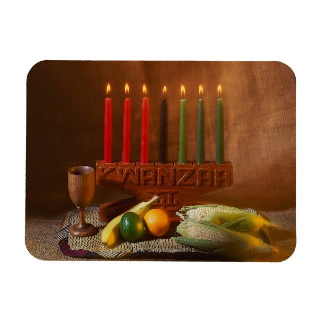 Ímã Velas Kwanzaa e comida (Horizontal)