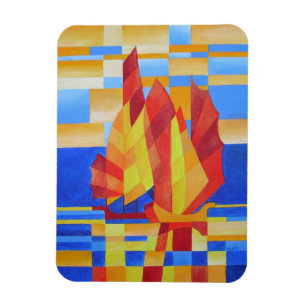 Ímã Velejar nos Sete Mares Tão Azul Abstrato Cubist