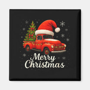 Imã Velho Caminhão Vermelho Santa Chapéu Xmas Árvore F
