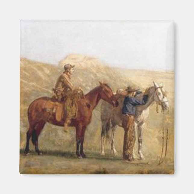 Imã Velhos Cowboys Ocidentais Com Cavalos (Frente)