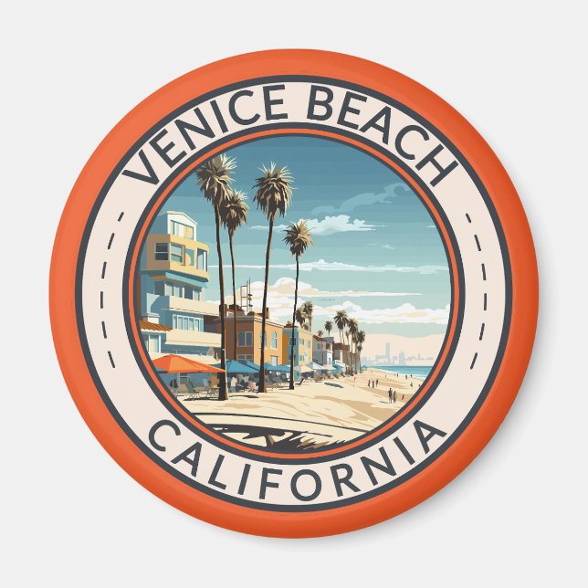 Imã Venice Beach California Boardwalk Viagem Art Retro (Frente)