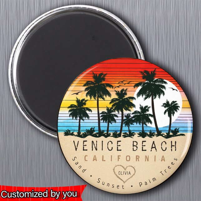 Imã Venice Beach California Retro Palm tree Souvenir (Criador carregado)
