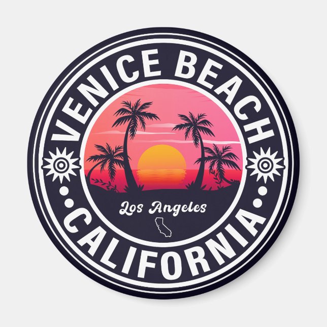 Imã Venice Beach California Retro Sunset Souvenirs 60s (Frente)