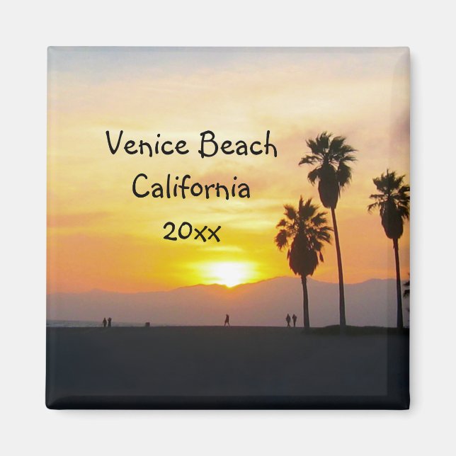 Imã Venice Beach California Sunset Souvenir Magnet (Frente)