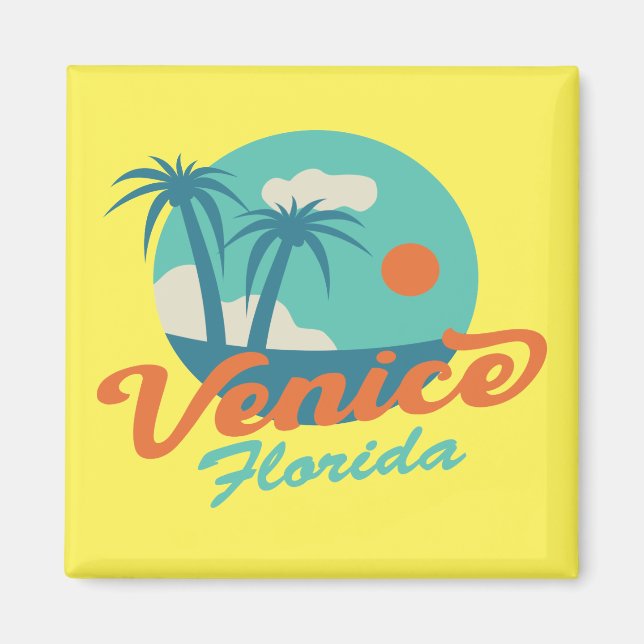 Imã Venice Florida Estilo Retro Palm Trees e Praia (Frente)