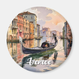 Imã Venice Gondola Ride Watercolor Canal Colorful Art