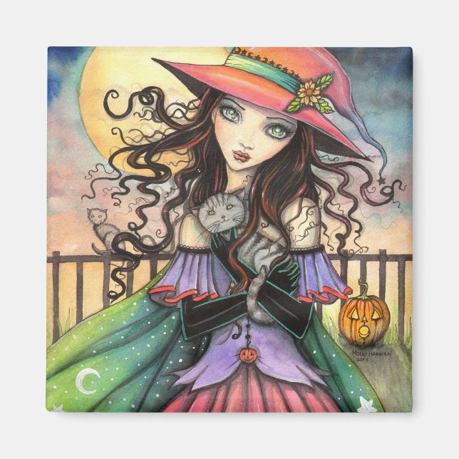 Imã Ventos da Arte Fantástica da Bruxa do Halloween (Frente)
