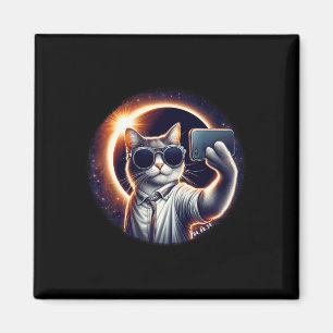 Imã Ver American Totality 2024 Funny Selfie Cat Solar