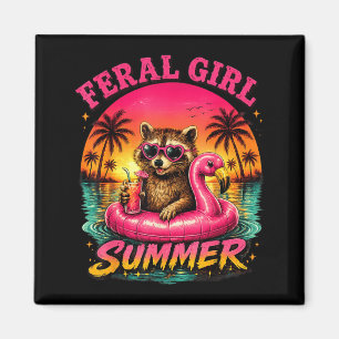 Imã Verão de Menina Feral de Guaxinim na Praia