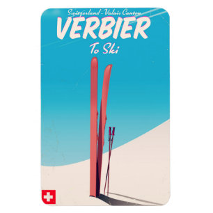 Ímã Verbier, poster de viagens de esqui Suiça vintage