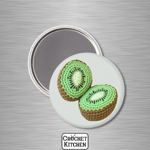 Imã Verde Castanho Minimalista Fruta Crochet Kiwi