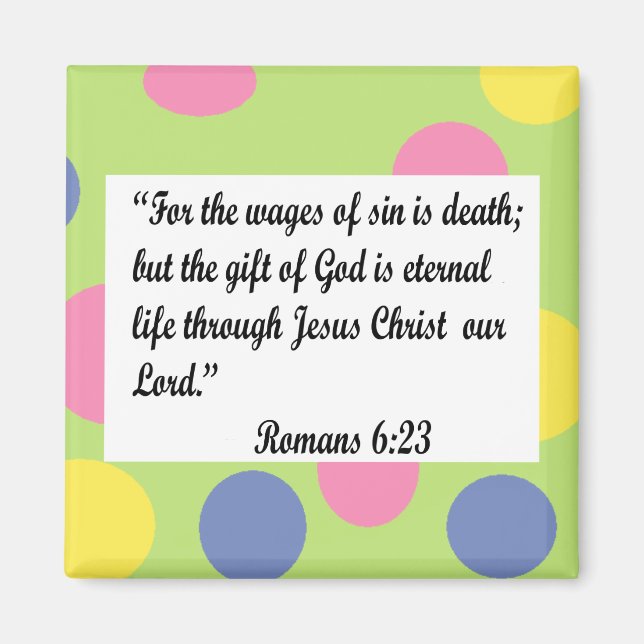 Imã Verde com quadro de pontos, romanos 6:23 ímã (Frente)