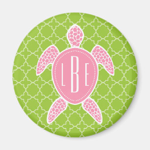 Imã Verde cor-de-rosa Monogrammed Quatrefoil da