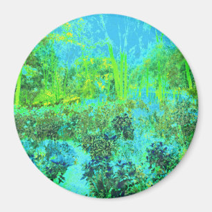 Imã Verde limão Trippy e paisagem de jardim azul