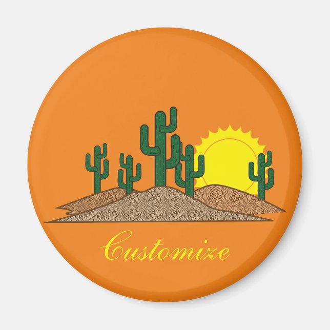 Imã Verde Saguaro Cactus Desert Sunrise Thunder_Cove (Frente)