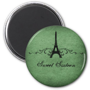 Imã Verde Vintage Francês Flourish Sweet 16 Magnet