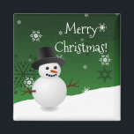 Imã Verdes Snowman Winter Scenery Christmas Magnet<br><div class="desc">Adicione um toque festivo à sua cozinha nesta temporada de festas com um imprevisível Snowman Green Winter Scenery Christmas Magnet. O design do ímã apresenta um boneco de neve feliz em uma cena de vento de neve contra um fundo verde adornado com flocos de neve de cor correspondente. Itens adicionais...</div>